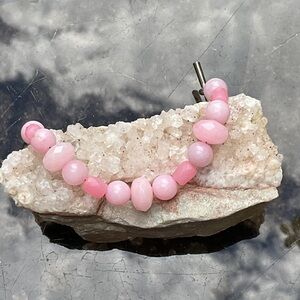 Pink Quartz Beaded Bracelet with 925 Sterling Silver closure, 8 inches